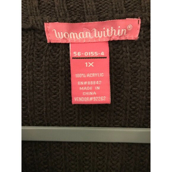 Women's 1X Cardigan Sweater Zip up Woman within Brown with pockets Long Sleeve - Picture 3 of 3